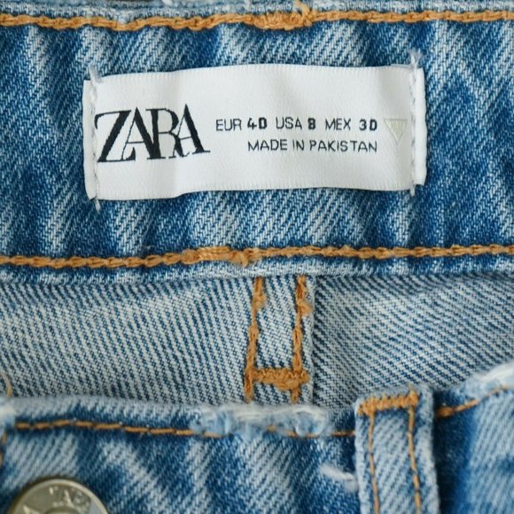 ZARA Womens Size 8 High Rise Acid Wash Straight Leg Jeans 100% Cotton Button Fly - Picture 6 of 6
